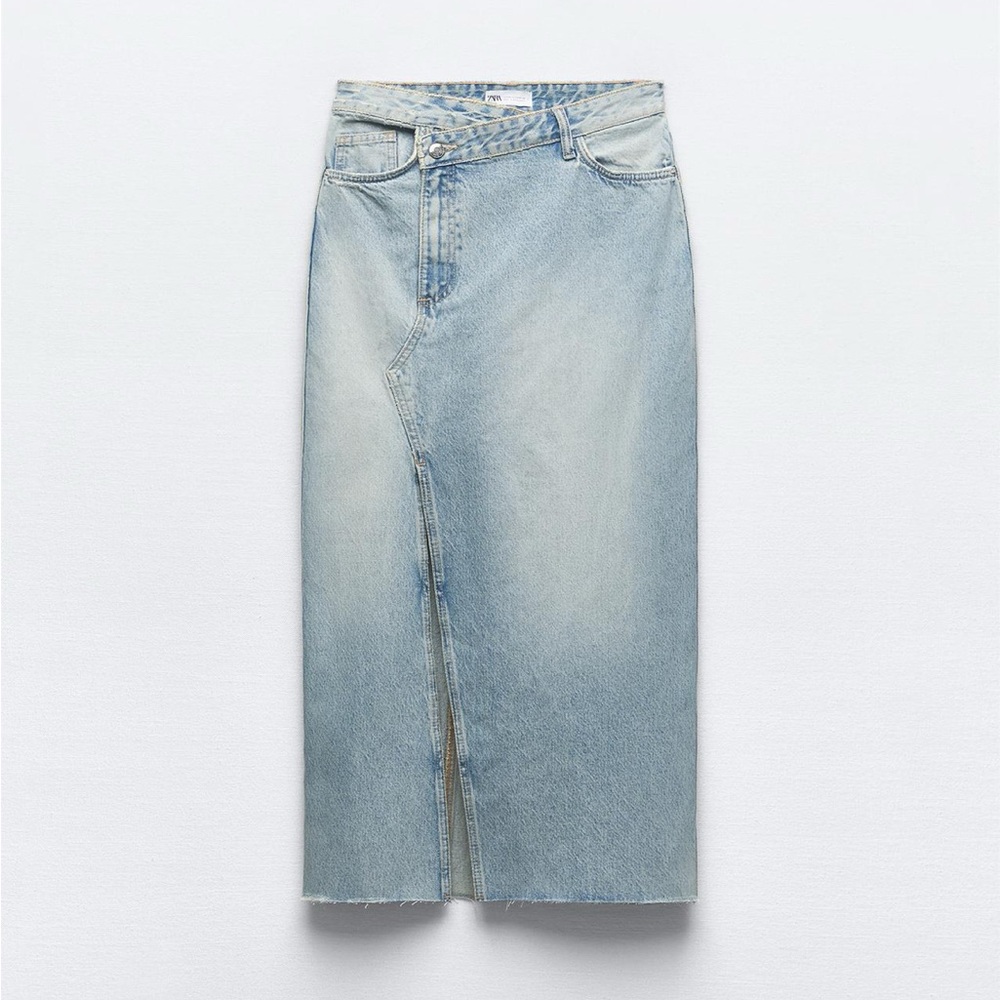 Women's denim midi skirt with slit